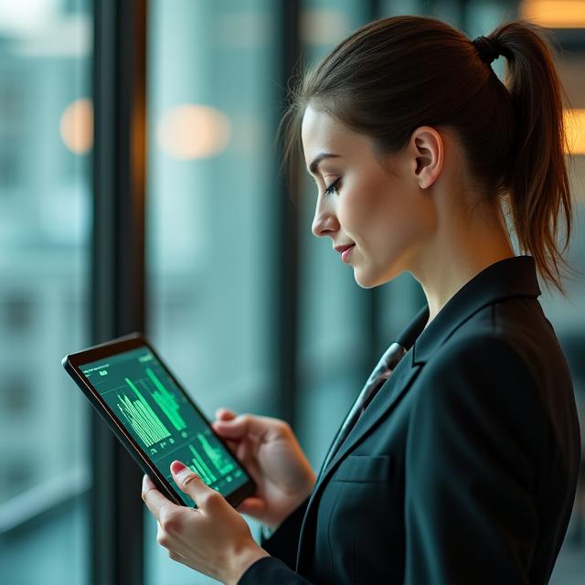 Business professional analyzing automated data insights