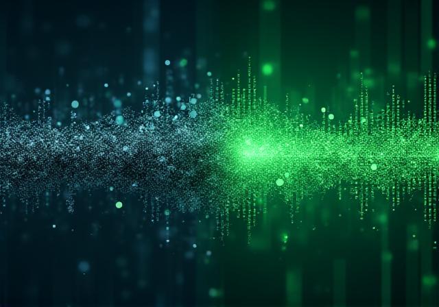 Abstract visualization of data flowing from a chaotic state into a structured, organized grid