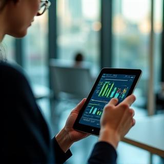 Modern professional analyzing real-time data on a tablet