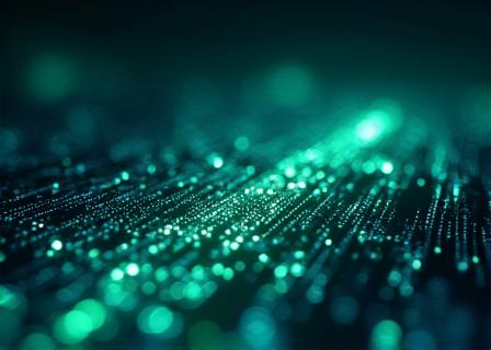 Abstract 3D data nodes representing efficiency and speed