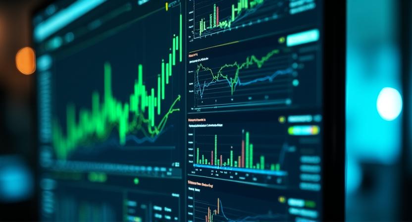 Modern AI dashboard showing predictive charts and business metrics